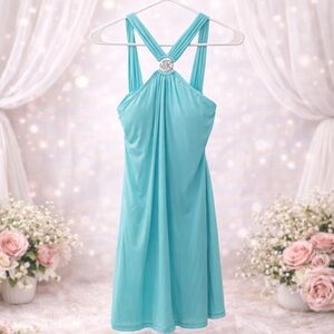 Michael Kors Teal Cross-Back Midi Dress